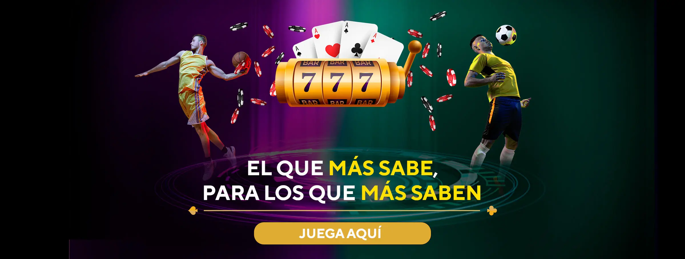 Fichas de ruleta, cartas de baraja, tragamonedas y apuestas deportivas
